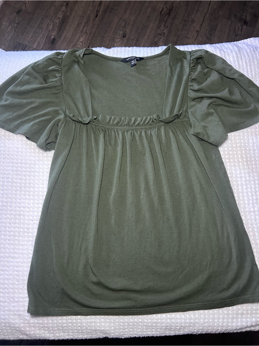 Banana Republic Olive Green Puff-Sleeve Square-Neck Top